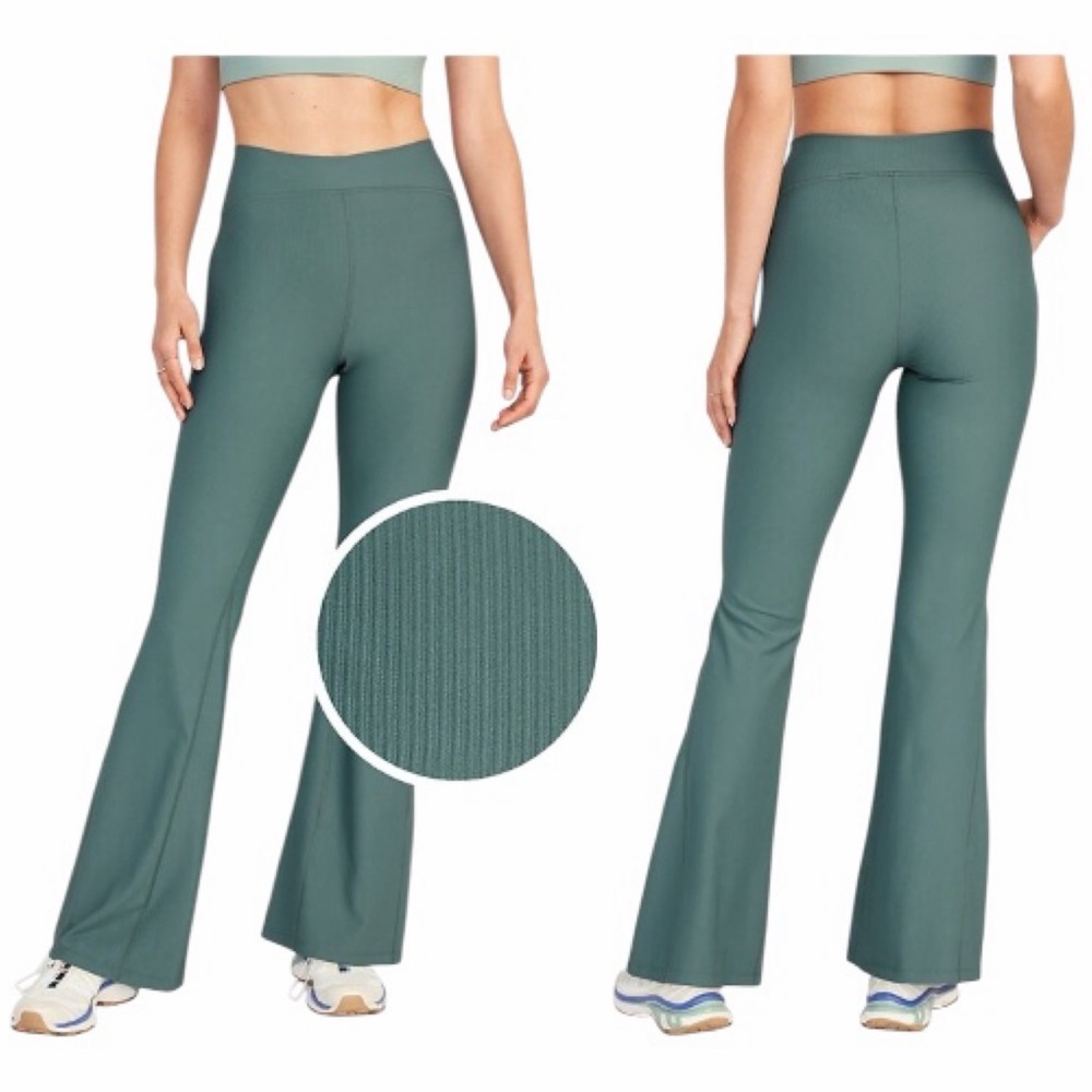 Old Navy Green Extra High-Waisted PowerSoft Ribbed Super Flare Leggings WM SZ S